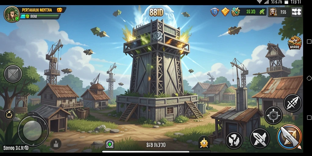 Tampilan gameplay Tower Defense yang penuh aksi dan strategi.