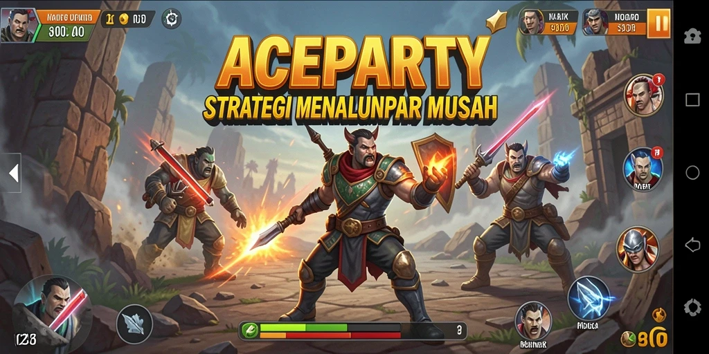 Tangkapan layar ACEPARTY menampilkan aksi strategis dalam pertempuran sengit.