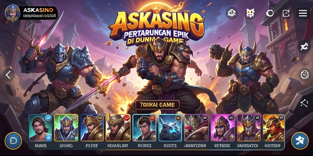 Screenshot ASKASINO menampilkan pertarungan seru antara karakter dengan efek visual yang menakjubkan.