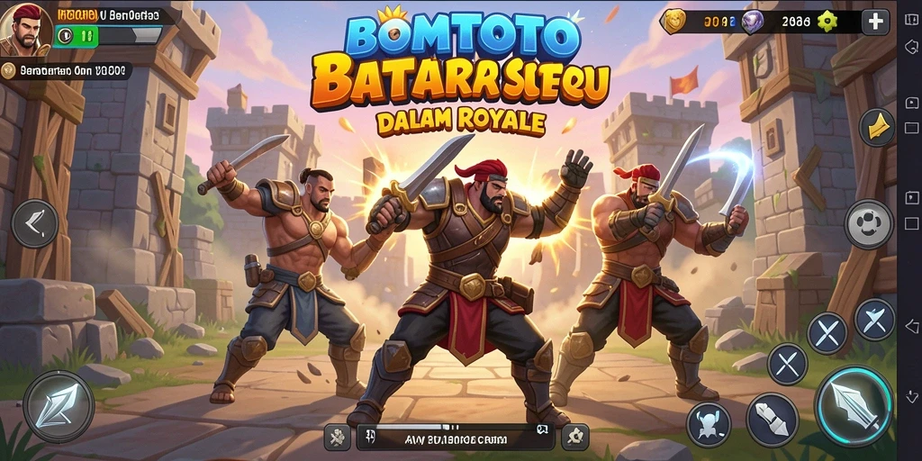 Tampilan gameplay epic dalam BOMTOTO dengan pertarungan intens.