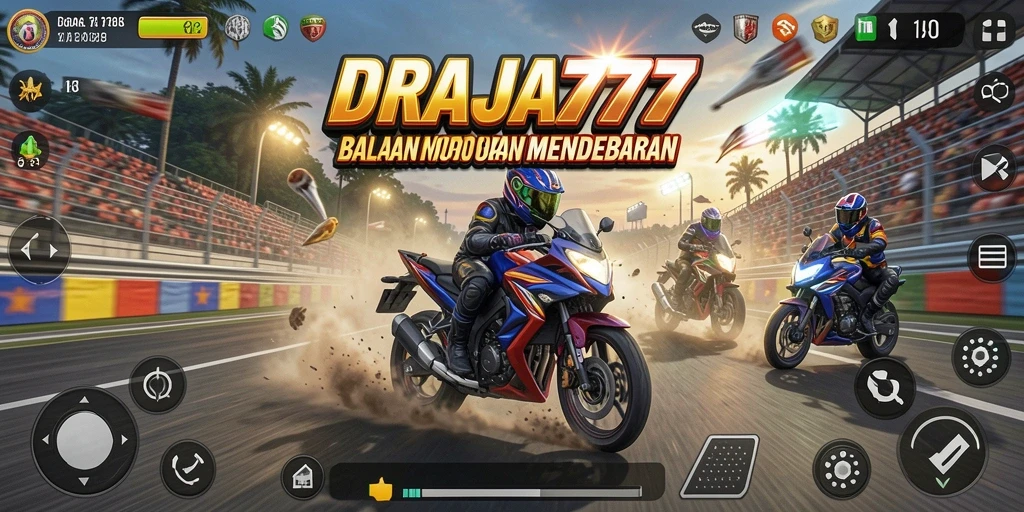 Screenshot gameplay DRAJA777 yang menampilkan balapan motor yang seru.
