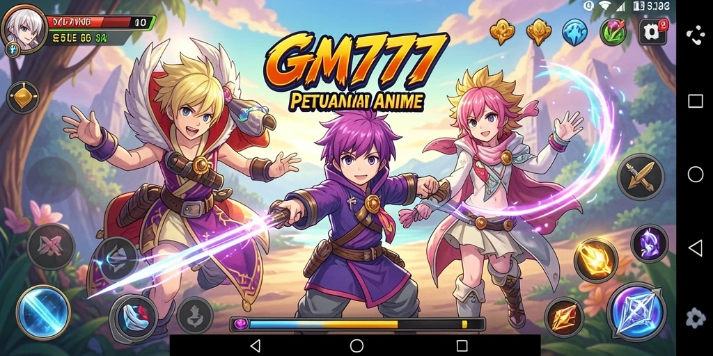 Screenshot gameplay GM777 dengan karakter Anime yang beraksi.