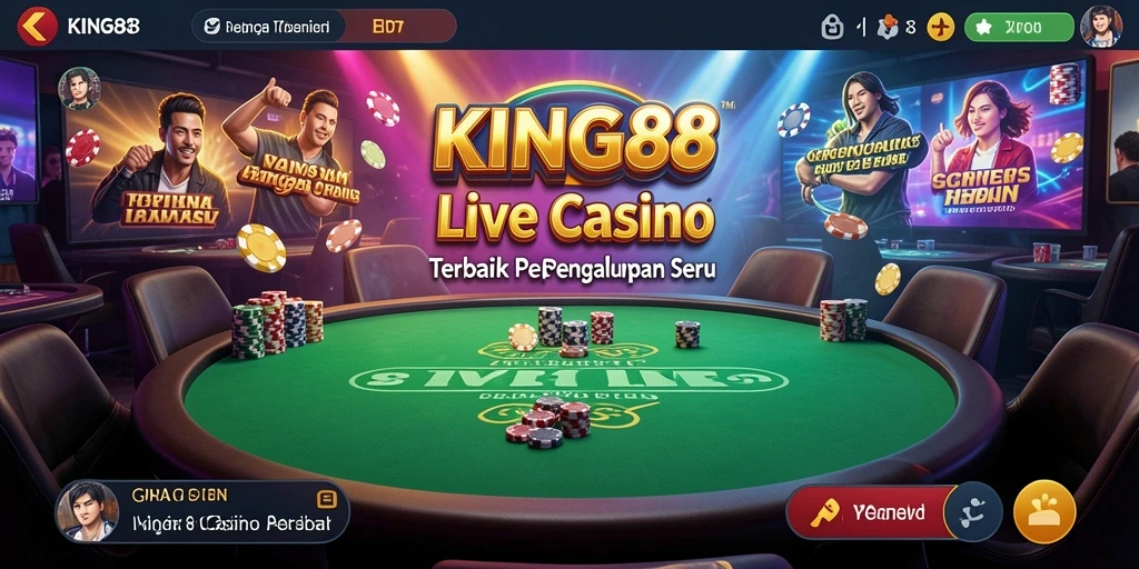 Screenshot KING88 menampilkan dealer live dan gameplay yang menarik.