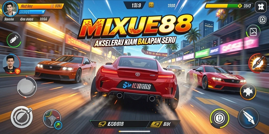Tampilan gameplay MIXUE88 dengan aksi balap yang seru dan mendebarkan.