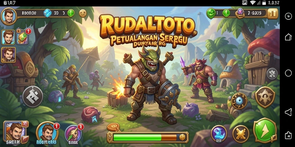 Tangkapan layar utama RUDALTOTO menampilkan gameplay RPG yang seru.