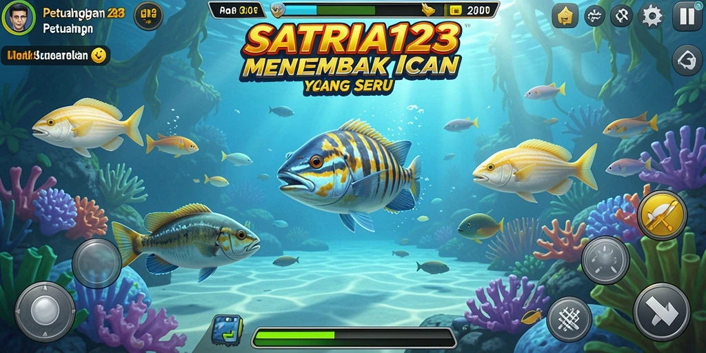 Tampilan gameplay <strong>SATRIA123</strong> yang menampilkan petualangan menembak ikan.
