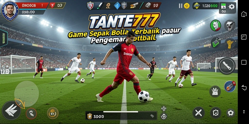 Tampilan gameplay TANTE777 dengan aksi sepak bola yang mendebarkan.